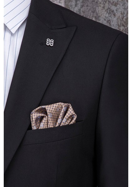 Erkek Slim Fit Sivri Yaka Siyah Yelekli Takım Elbise