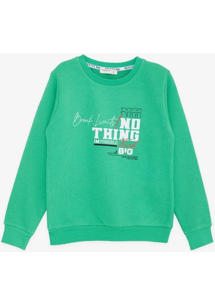 Girls & Boys Erkek Çocuk Sweatshirt Yazı Baskılı 8-14 Yaş, Yeşil
