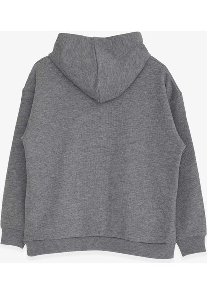 Erkek Çocuk Sweatshirt Nakışlı Yazı Baskılı 8-14 Yaş, Koyu Gri Melanj