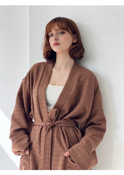 Cepli Kışlık Hırka Kimono Unisex Kahverengi