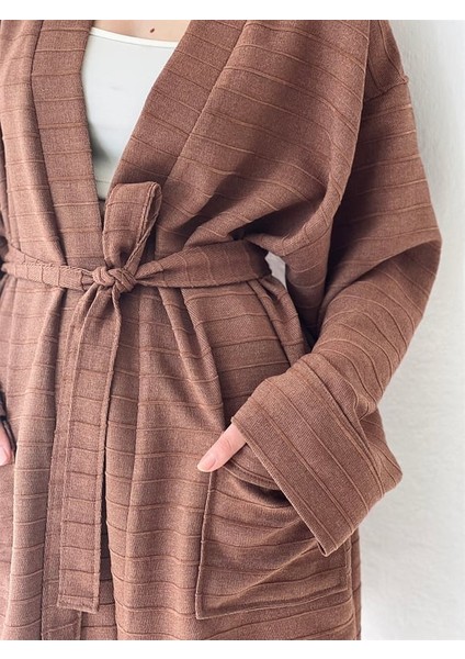 Cepli Kışlık Hırka Kimono Unisex Kahverengi
