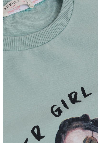 Kız Çocuk Sweatshirt Harika Kız Yazı Baskılı Çiçekli 9-14 Yaş, Su Yeşili modelleri