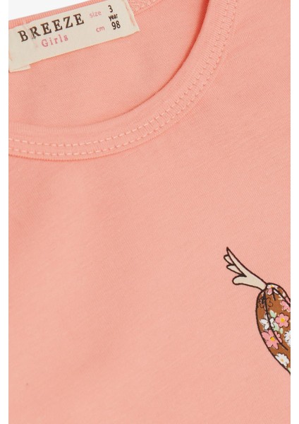 Kız Çocuk Uzun Kollu Tişört Dostluk Temalı Dansçı Kız Baskılı 2 6 Yaş Somon modelleri