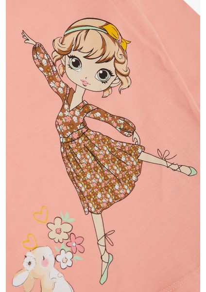 Kız Çocuk Uzun Kollu Tişört Dostluk Temalı Dansçı Kız Baskılı 2 6 Yaş Somon fırsatları