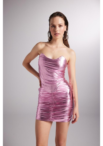 Büzgü Detaylı Parlak Kumaş Jammy Etek Mavi fiyatları