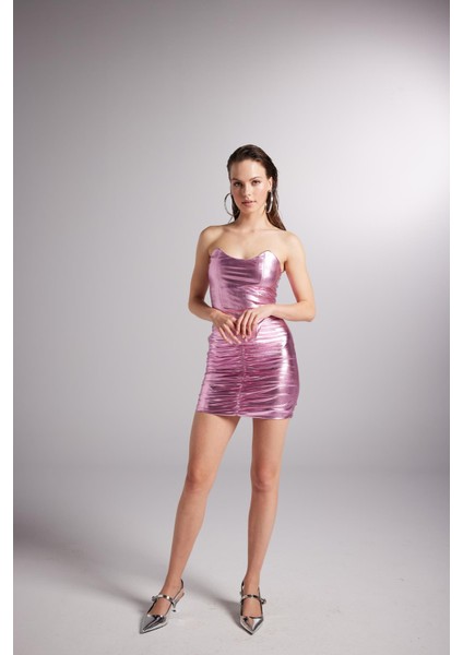 Büzgü Detaylı Parlak Kumaş Jammy Etek Mavi modelleri