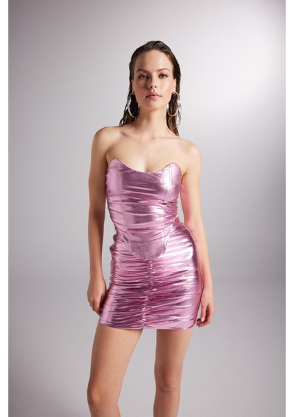 Büzgü Detaylı Parlak Kumaş Jammy Etek Mavi fırsatları