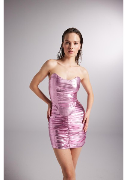 Büzgü Detaylı Parlak Kumaş Jammy Etek Mavi indirimleri