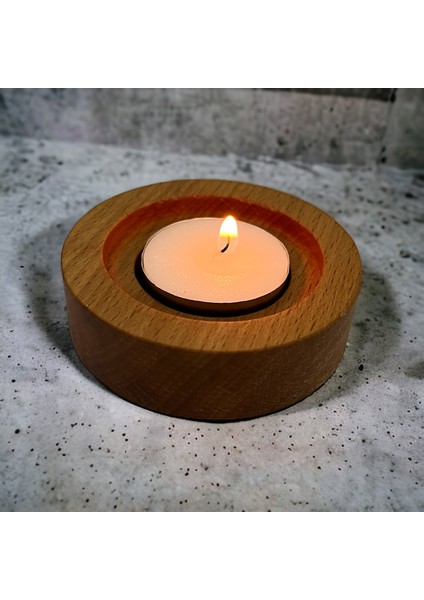 Ahşap Tealight Mumluk - Kayın M007