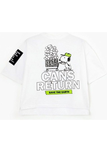 Cans Return Baskılı Geniş Kalıp Unisex tişört - Beyaz