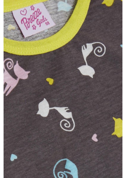 Kız Çocuk Pijama Takımı Renkli Kedicikler Desenli 1-4 Yaş, Kahverengi