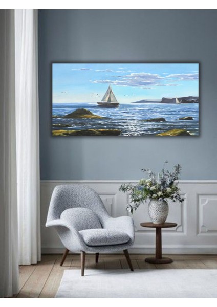 Yağlı Boya Tablo %100 El Yapımı 104CMX60CM Yelken Deniz