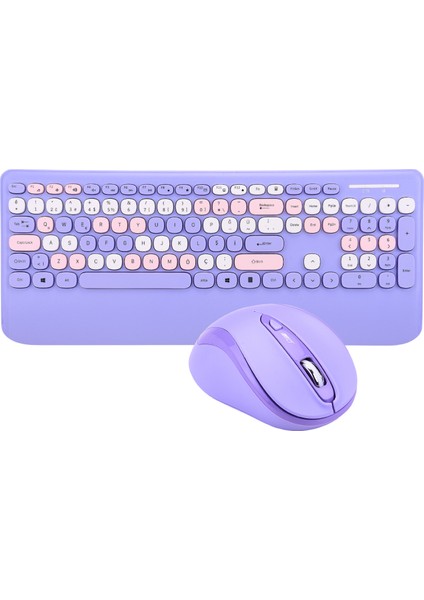 KM-6281 Candy Renkli Tuşlu Mor Kablosuz Q Multimedia Klavye + Mouse Set