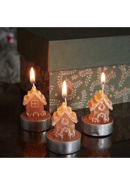 New Year Yılbaşı 24 Ginger House 3'lü Tealight Mum 18X5X6 cm