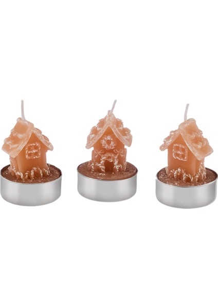 New Year Yılbaşı 24 Ginger House 3'lü Tealight Mum 18X5X6 cm