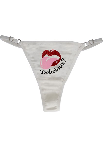 - Delicious Baskılı Pamuk Ayarlanabilir G-String, Tanga, Kadın Iç Çamaşırı