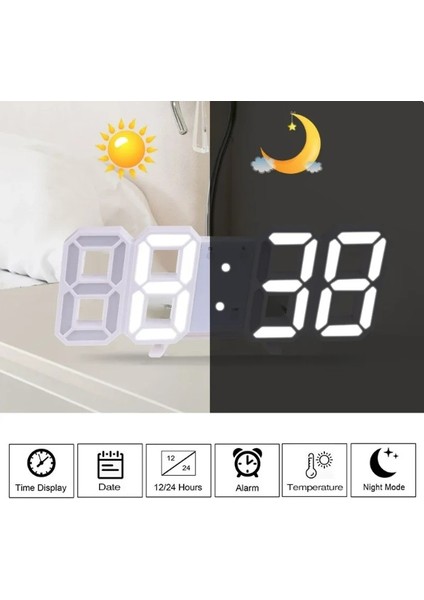 Efna Store Uzay Tasarım Dekoratif Dijital LED Termometre ve Tarih Göstergeli Kablolu Duvar Masa Saati