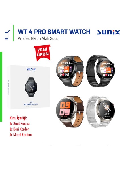 Sunix Wt4 Pro Akıllı Saat Amoled Ekran + 2 Kordon Hediye