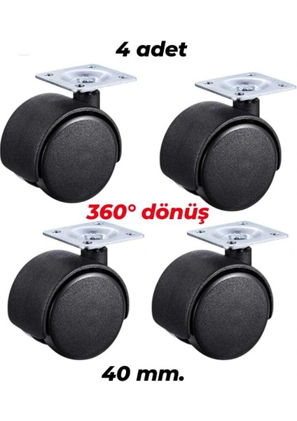 4 Adet düz tablalı çap 40mm. döner tekerlek