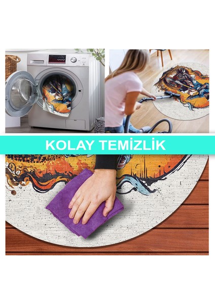 Ilyaki Home Helmet Yuvarlak Şönil Pamuk Tabanlı Yıkanabilen Kaymaz Salon Halısı