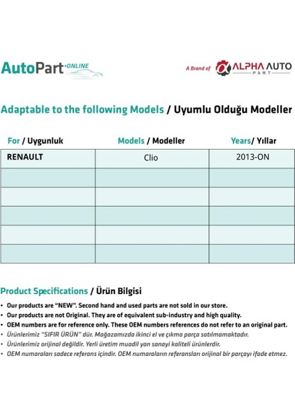 Renault Clio Için Arka Cam Tamir Kriko Plastiği - Set
