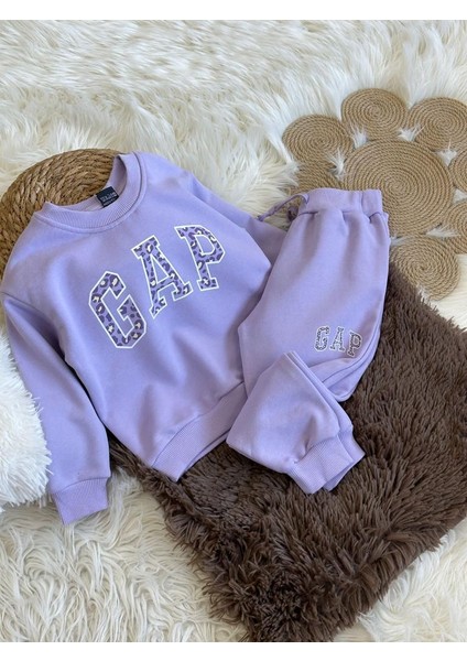 Yeni Sezon Çocuk Leopar Aplike Detaylı Alt Üst Eşofman Takım