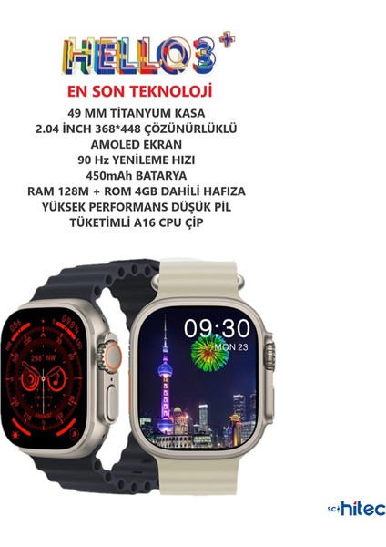 Hello 3 Watch Ultra Amoled Ekran Android İos HarmonyOs Uyumlu Akıllı Saat Beyaz