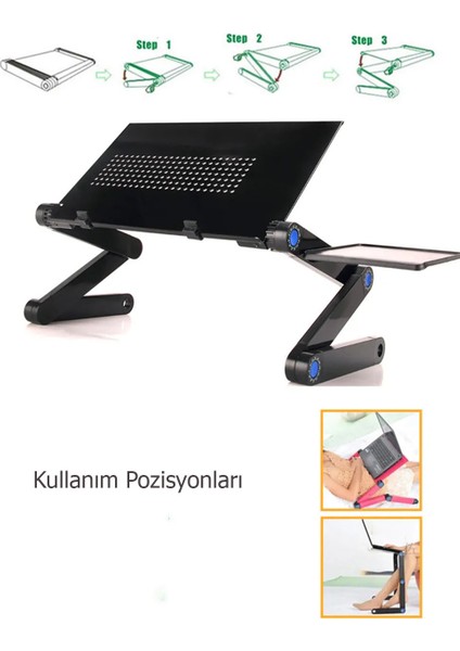 Çok Fonksiyonlu Katlanabilir Leptop Standı Mouse Pad+Çift Fan Soğutucu+Notebook Laptop Sehpası