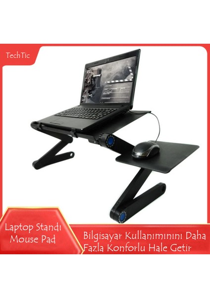 Çok Fonksiyonlu Katlanabilir Leptop Standı Mouse Pad+Çift Fan Soğutucu+Notebook Laptop Sehpası