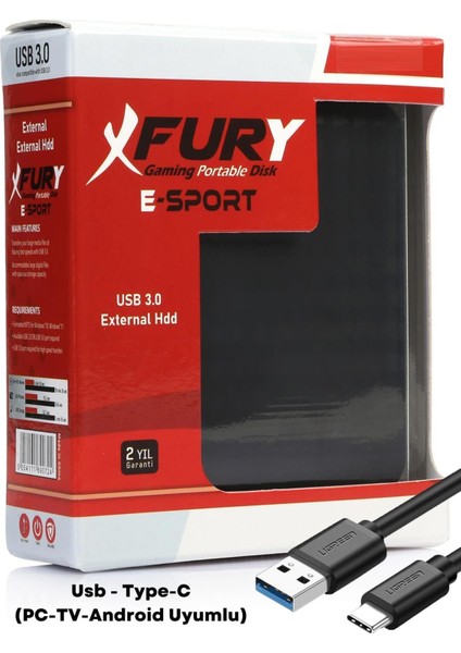 E-Sport 320 GB Harici Disk - Taşınabilir Disk - Taşınabilir Harddisk- Type-c (PC-TV-ANDROİD UYUMLU)