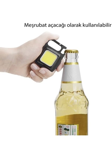 Şarj Edilebilir Mini LED Işık Çok Amaçlı Anahtarlık Mıknatıslı Şişe Açacağı