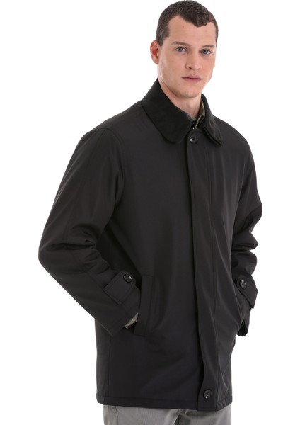 Siyah Slim Fit Bebe Yaka Basic Kaban