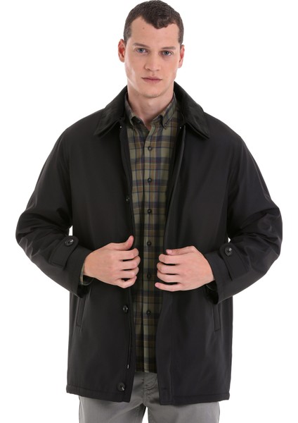 Siyah Slim Fit Bebe Yaka Basic Kaban modelleri