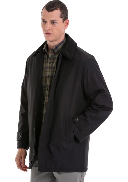 Siyah Slim Fit Bebe Yaka Basic Kaban fırsatları