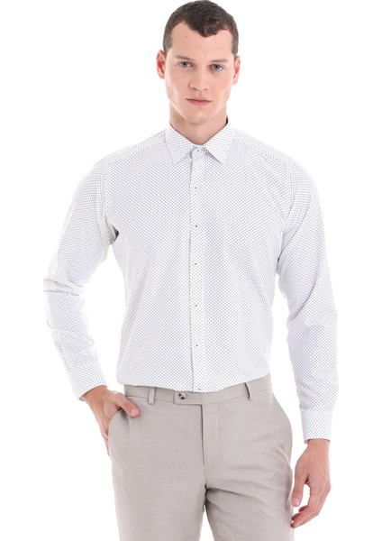 Yeşil Slim Fit Baskılı Pamuklu Uzun Kollu Klasik Gömlek