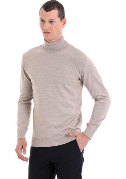 Bej Regular Fit Düz Balıkçı Yaka Yünlü Triko Kazak modelleri