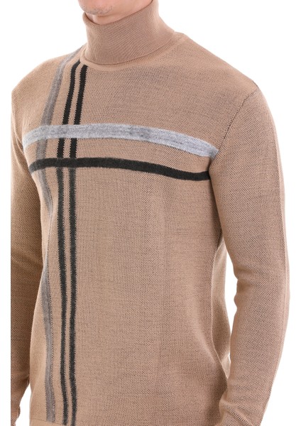 Bej Comfort Fit Desenli Balıkçı Yaka Yünlü Triko Kazak indirimleri