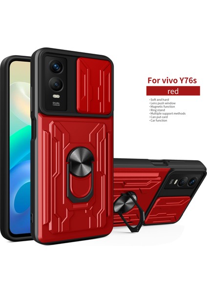 Vivo Y76S Için Halkalı ve Kart Yuvalı Darbeye Dayanıklı Telefon Kılıfı (Yurt Dışından)