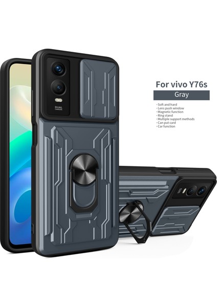 Vivo Y76S Için Halkalı ve Kart Yuvalı Darbeye Dayanıklı Telefon Kılıfı (Yurt Dışından)