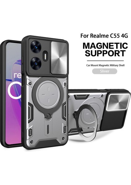 Oppo Realme Için C55 4g Zil Standlı Manyetik Telefon Kılıfı (Yurt Dışından)