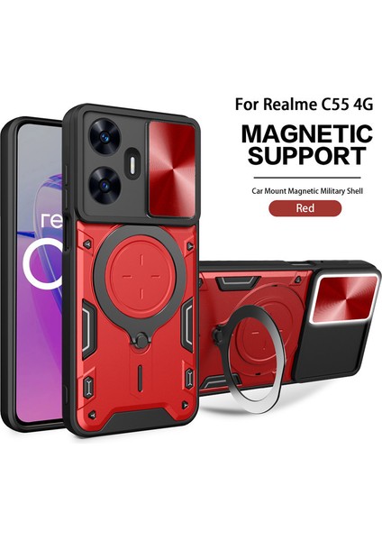 Oppo Realme Için C55 4g Zil Standlı Manyetik Telefon Kılıfı (Yurt Dışından)