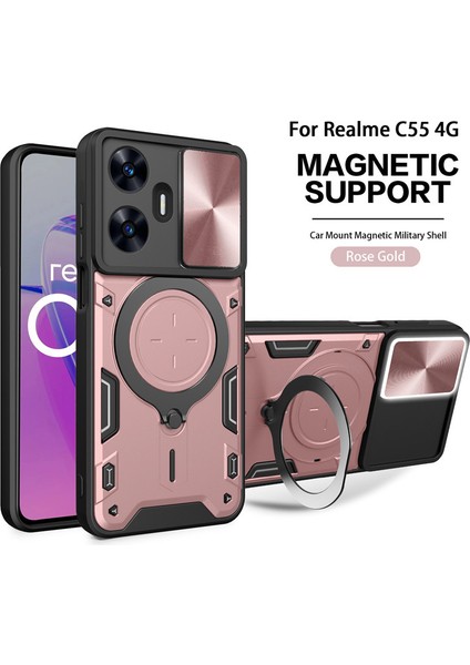 Oppo Realme Için C55 4g Zil Standlı Manyetik Telefon Kılıfı (Yurt Dışından)