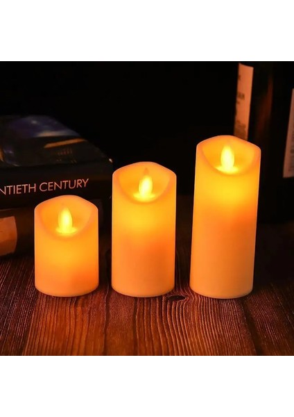 LED Mum Titreyen Tealight Işıklı Alevsiz Büyük Boy 3lü Kumandalı Set