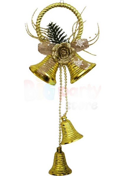 Yılbaşı Kapı Süsü Halkalı Çanlı 30 cm Gold