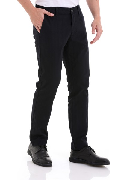 Lacivert Dinamik Fit Desenli Pamuklu Yandan Cep Kanvas Pantolon fırsatları