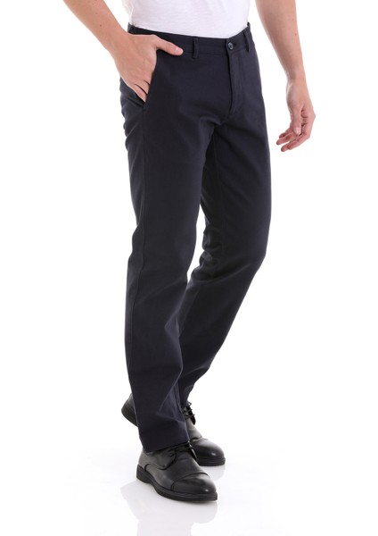 Lacivert Regular Fit Düz Yandan Cepli Basic Kanvas Pantolon