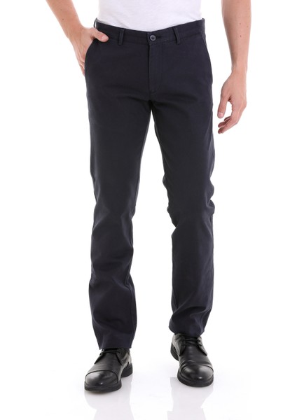 Lacivert Regular Fit Düz Yandan Cepli Basic Kanvas Pantolon