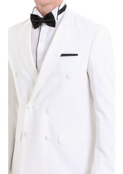 Beyaz Slim Fit Düz Sivri Yaka Klasik Kruvaze Smokin Damatlık fırsatları