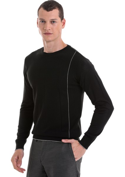 Siyah Regular Fit Jakarlı Bisiklet Yaka Yünlü Triko Kazak modelleri