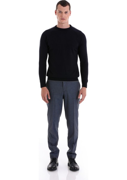 Lacivert Regular Fit Jakarlı Bisiklet Yaka Yünlü Triko Kazak fiyatları